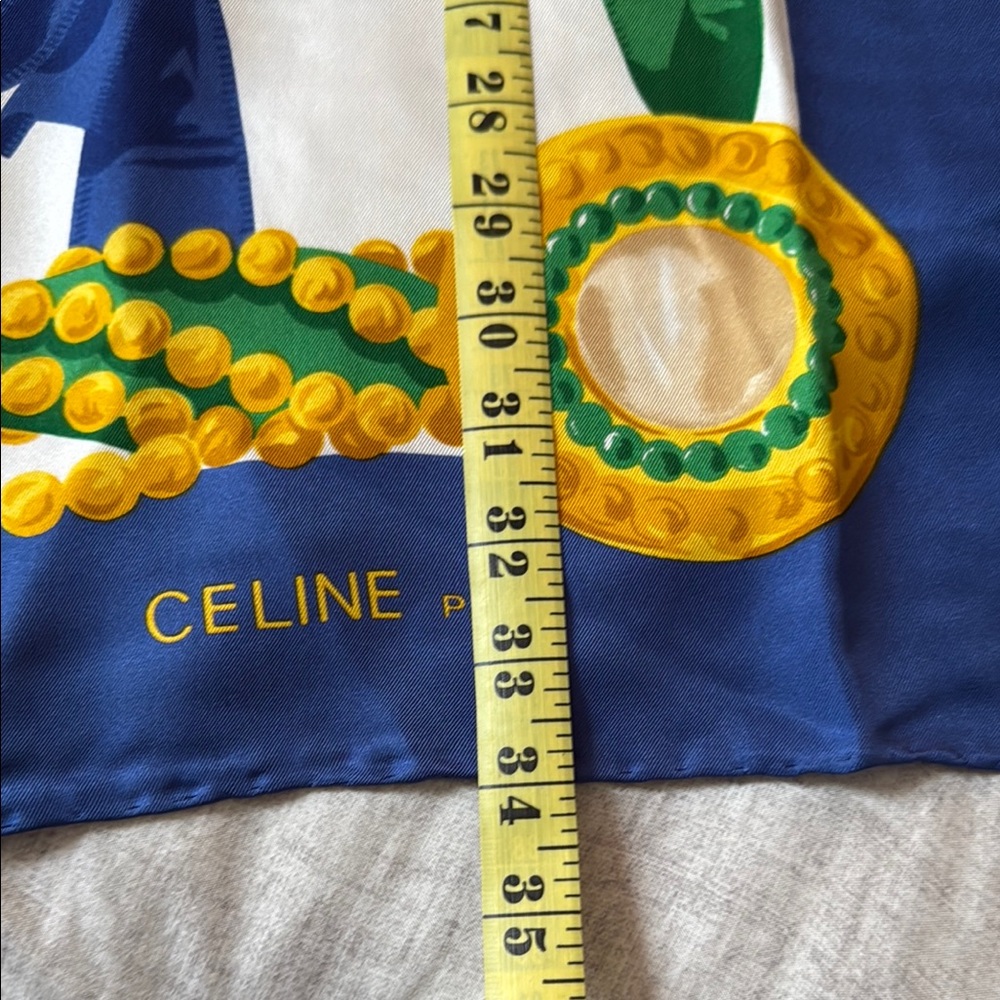 ***New Celine Paris Silk Scarf with Blue and Green with Gold Accents*** - Picture 6 of 7